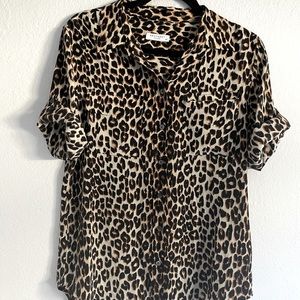 EQUIPMENT S/P silk short sleeve leopard blouse